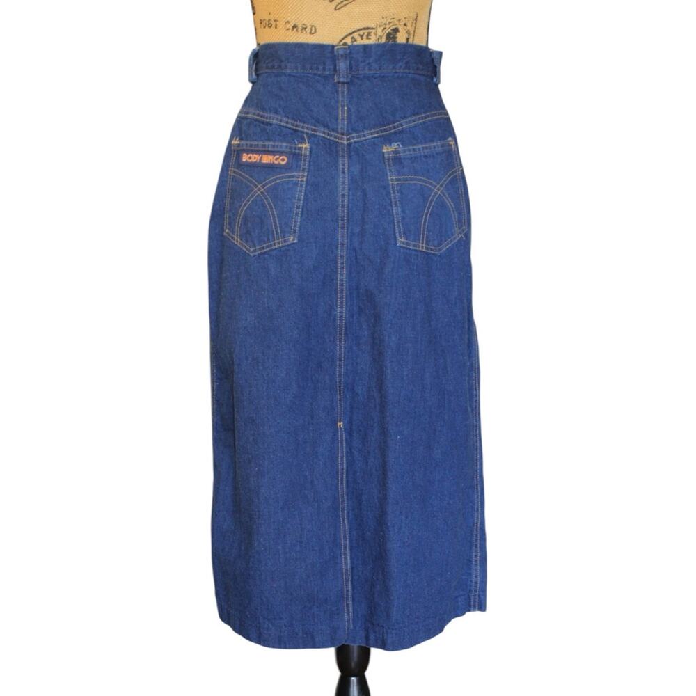 Vintage 70s Body Lingo Straight Blue Denim Midi Skirt Women's S 27"